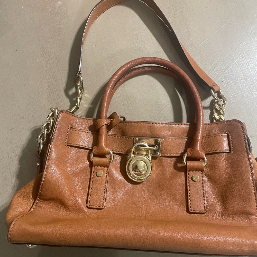 MICHAEL Michael Kors Brown and Gold Satchel with Top Handle